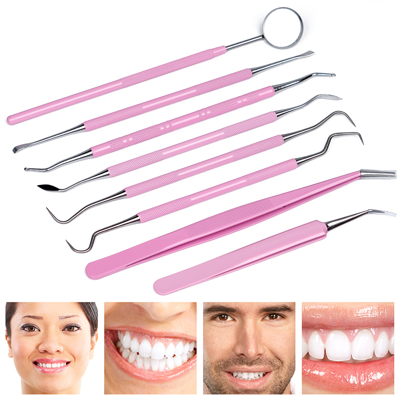 Dental Mirror Probe - 1 PC สีชมพูทันตกรรมแหนบ Probe สแตนเลสกระจกคู่หัว Hygiene