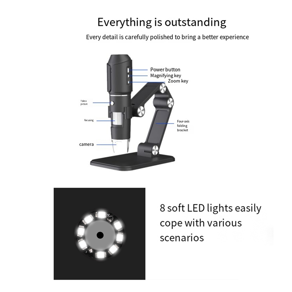 Digital Microscope - A06K กล้องจุลทรรศน์ไร้สาย,WiFi USB กล้องจุลทรรศน์ดิจิตอลแบบใช้มือถือ,50 ถึง 1600x